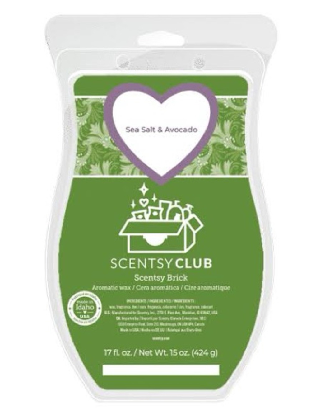 Scentsy Sea Salt & Avocado Brick - Green with Purple Heart